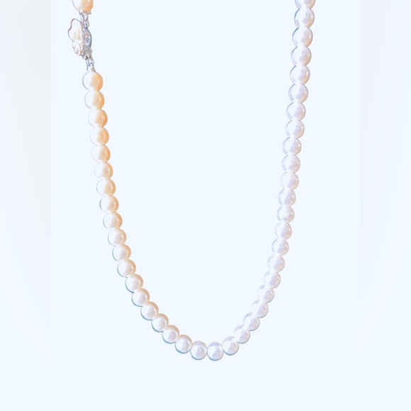 Vintage Alice Caviness Single Strand Pearl Necklace Flower Gemstone Box Clasp - Picture 7 of 9